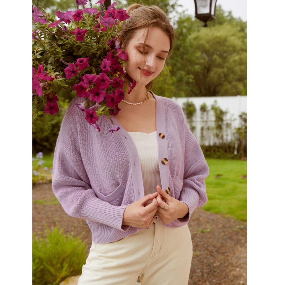 Lavender Knit Button Front Cardigan - Picture 12 of 16